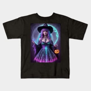 Halloween Spooky Neon Black Magic Witch Kids T-Shirt